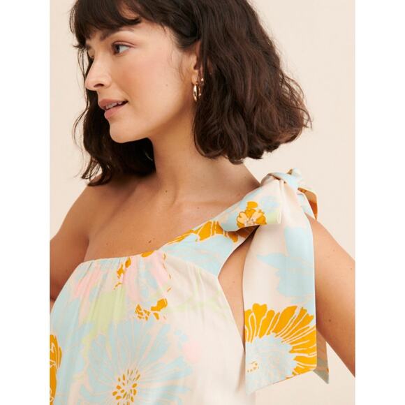 NEW Free People COTE D AZUR One Shoulder Flowy Maxi Dress in Tea Combo S NWOT - Picture 7 of 10